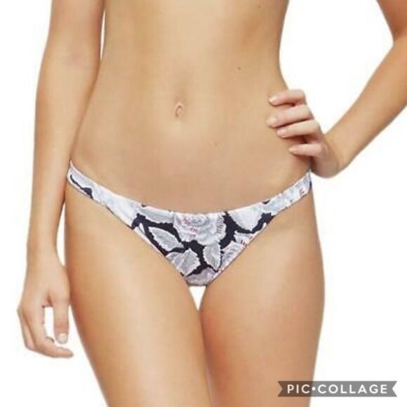 Tavik Size Large Navy Blue White Floral Heather Bikini Bottom Swim Cheeky - Picture 1 of 6